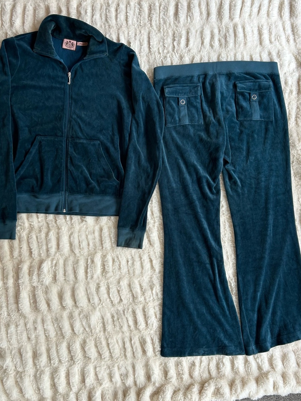 Y2K Vintage Juicy Couture Velour Tracksuit Set Made in USA Teal